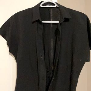 SHEIN Shorts Romper with Collar and Brown Buttons